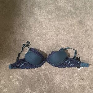 Natori Lace Trim Bra - Teal and Navy